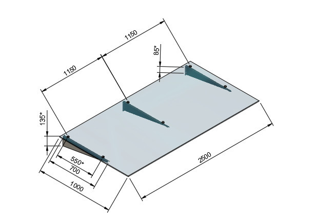 Стеклянный козырек Inoxstore на кронштейнах, 1000х2500 мм
