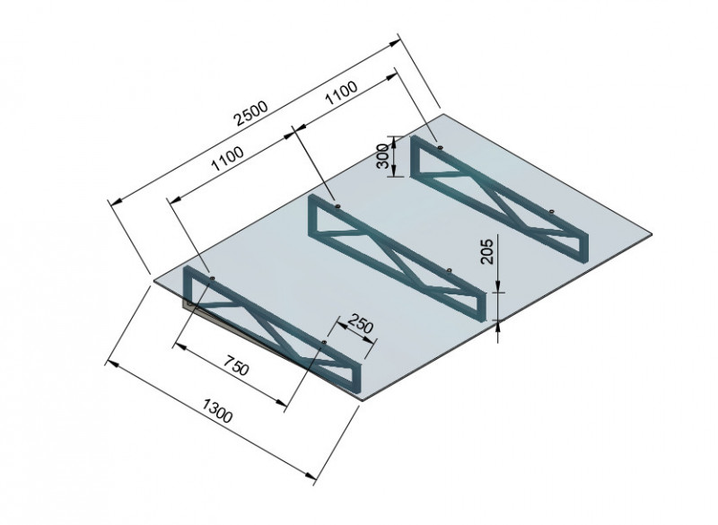 Козырек Inoxstore на фермах 1300х2500 мм